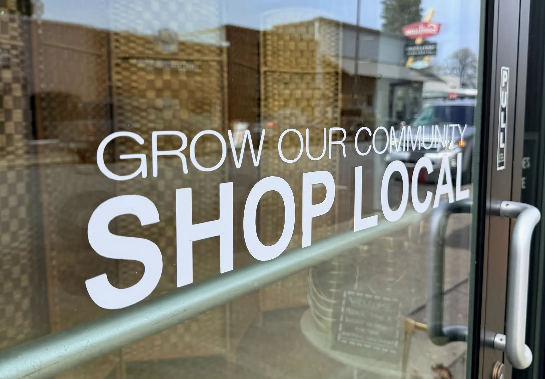 A “shop local” display downtown