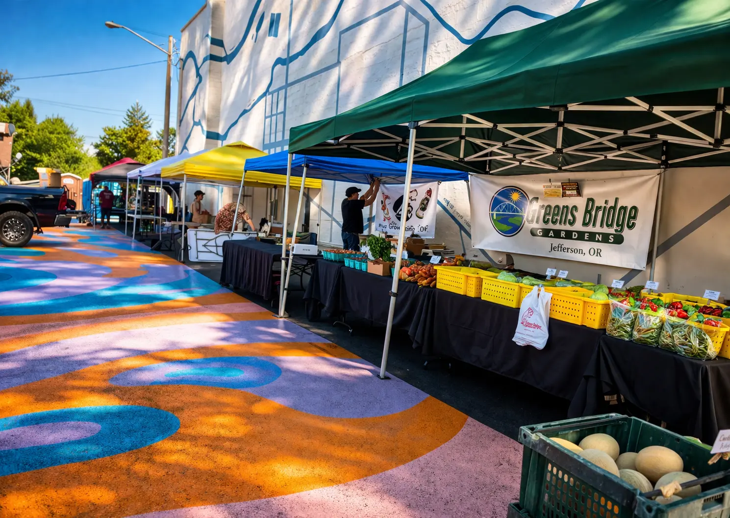 A vegetable stand at the Stayton Farmers Market