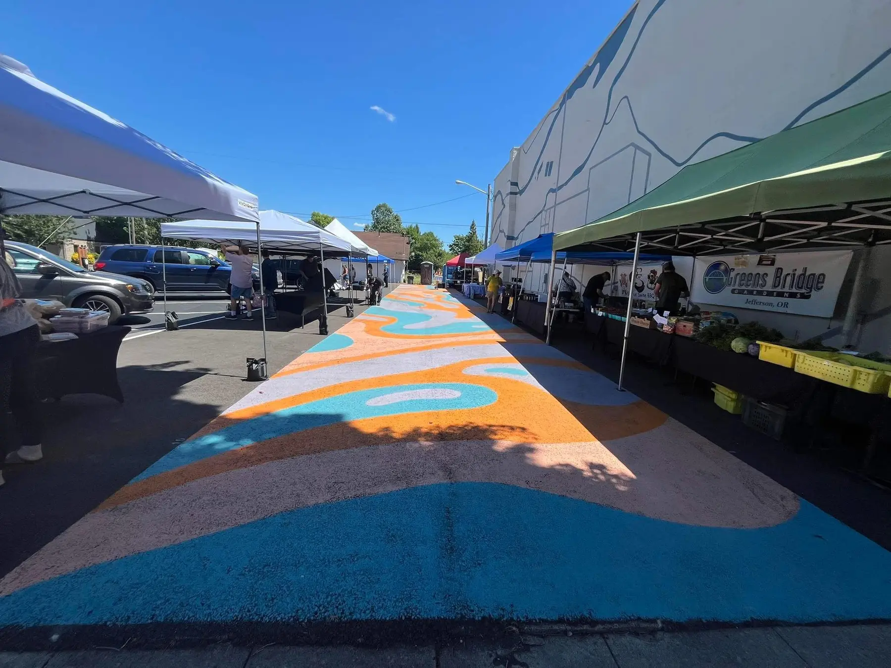 Volunteers setting up the Farmers Market