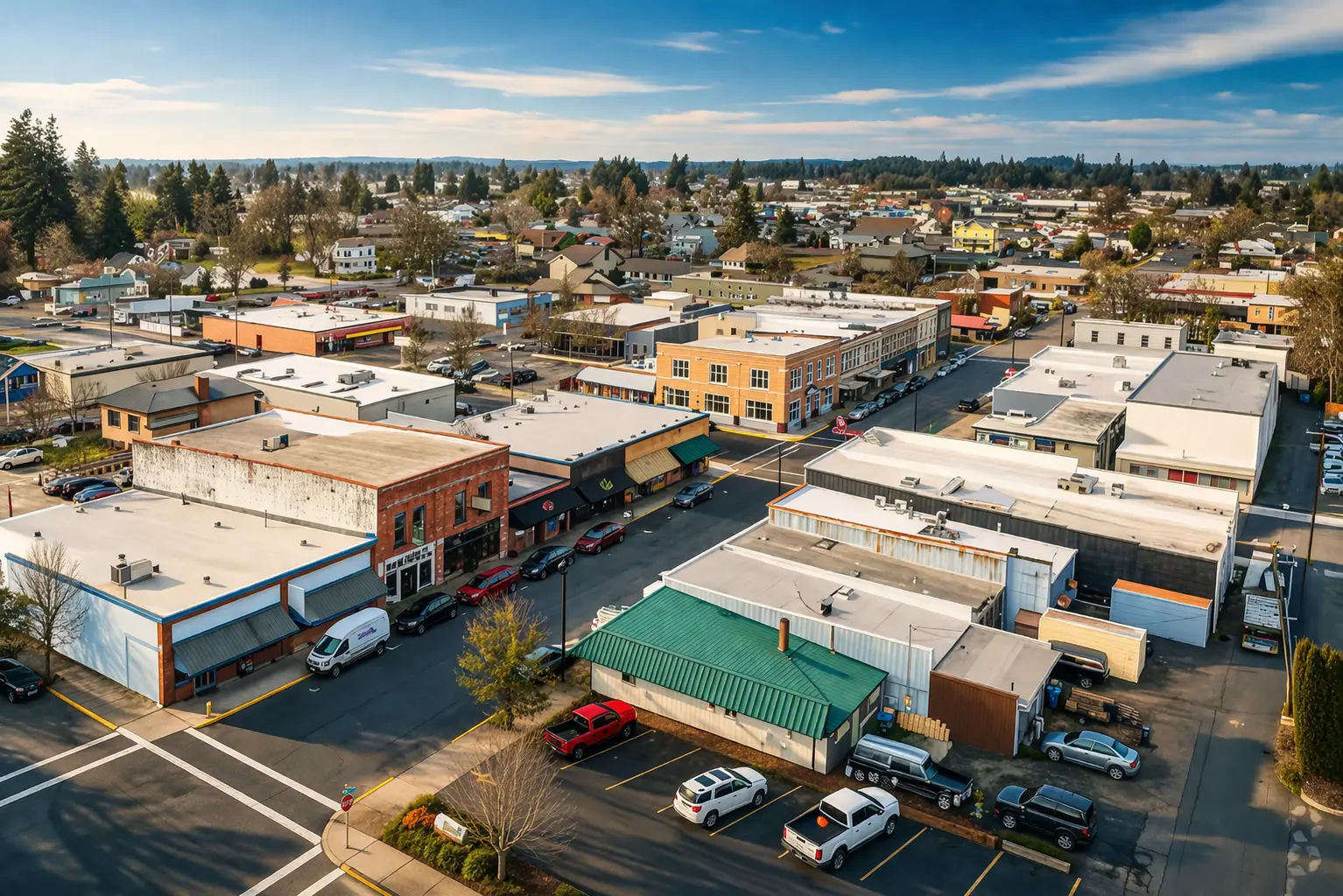 Downtown Stayton seen from the air